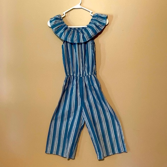 Blue & White Stripes Girls One Piece Romper EUC- size 7/8 - Picture 2 of 4